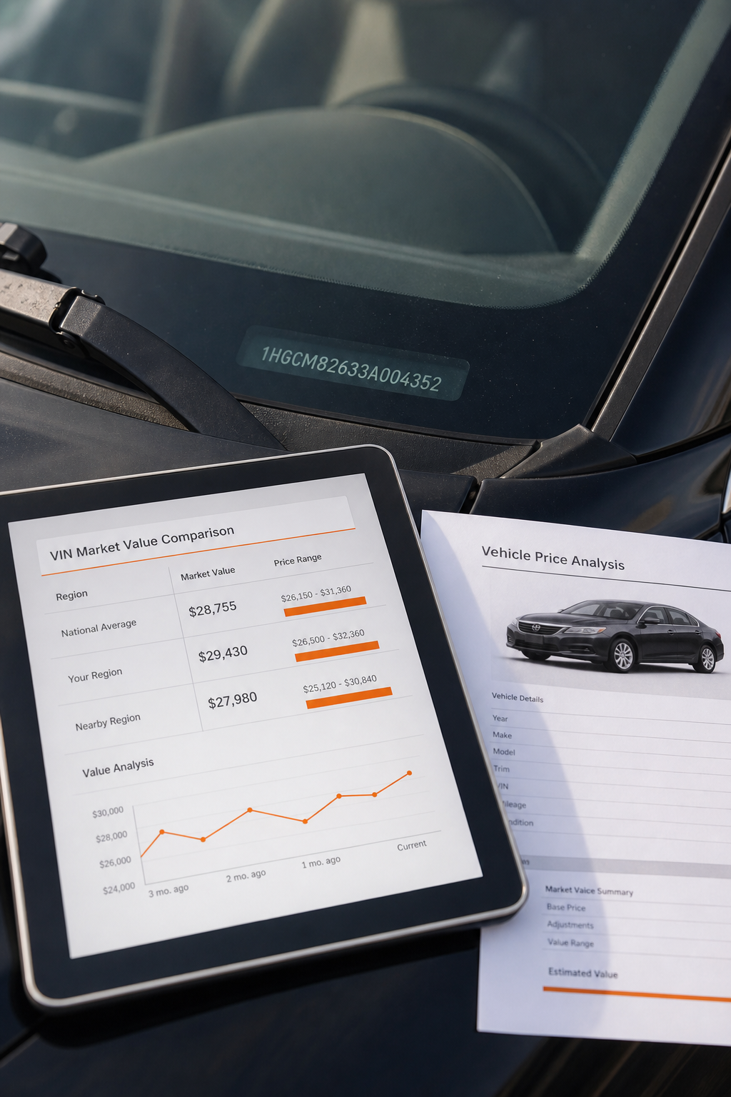 A mechanic examining a car with a printed buyer’s order nearby. Alt: Local inspection support.