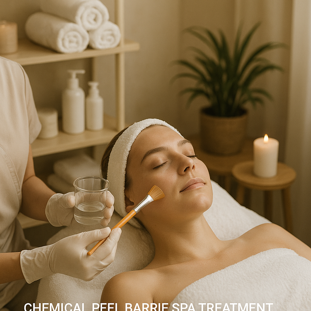 A serene spa setting showing chemical peel treatment in Barrie at Simcoe Cosmetic Clinic, highlighting safe and professional care. Alt: Chemical peel Barrie spa treatment atmosphere.