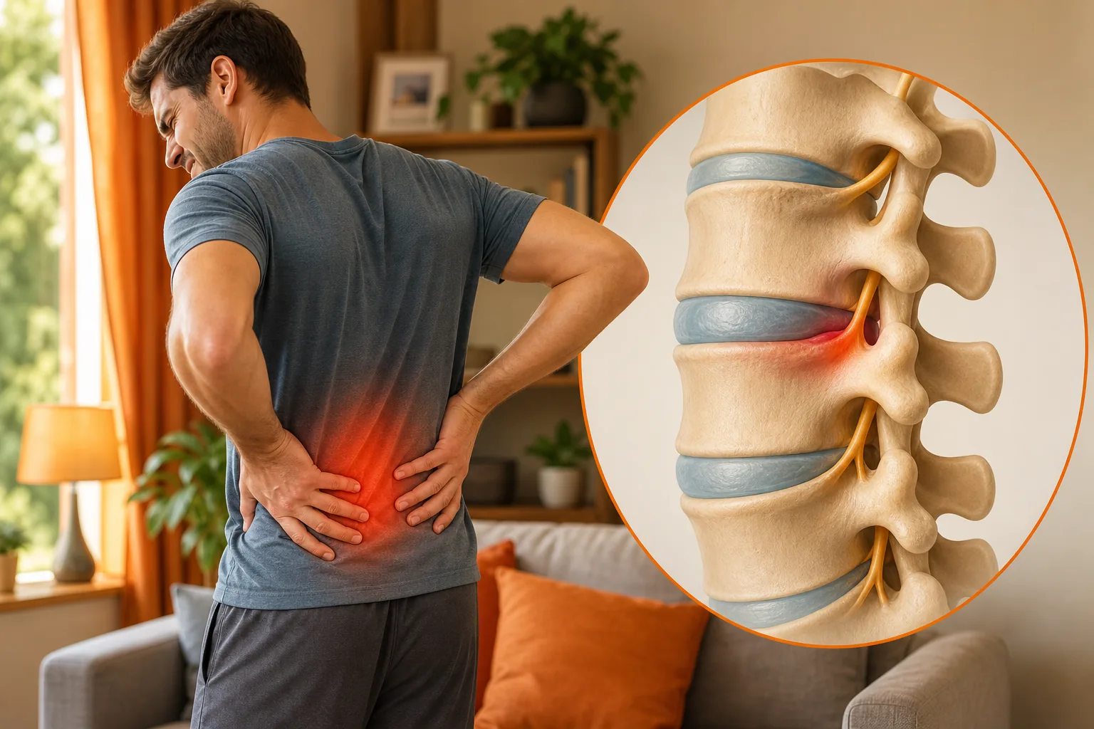 Lower-back disc pain and the position of spinal discs.