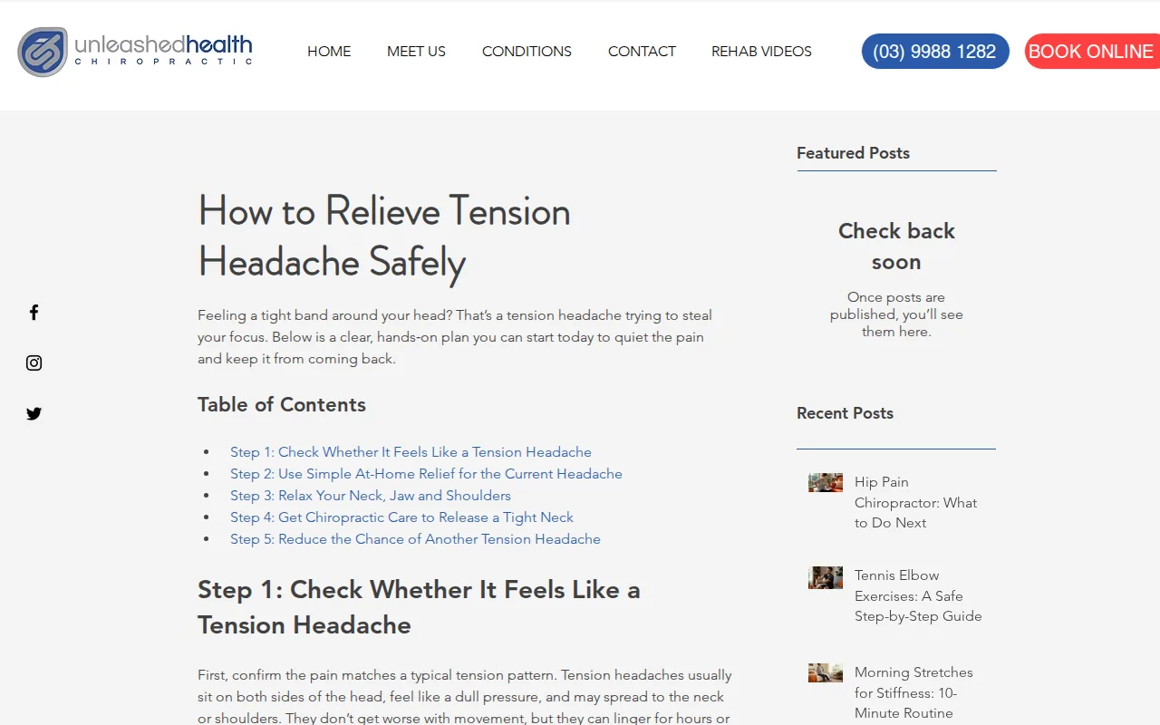 Screenshot of the Unleashed Health Chiropractic website