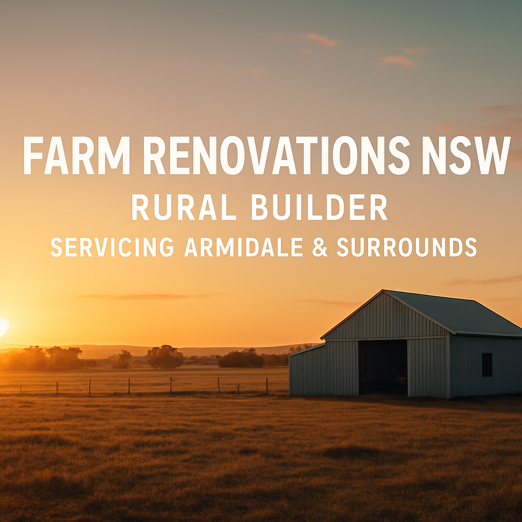 A panoramic view of a rural Australian property at sunrise, showing a flat open field with a modest barn structure and a clear horizon. Alt: Barndominium site assessment and zoning planning in NSW.