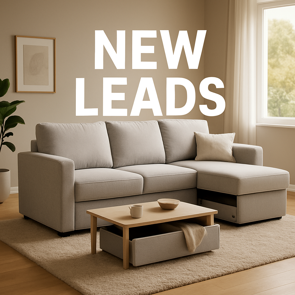 A bright, modern living room featuring a sofa bed with chaise and hidden storage drawers, a plush rug, and a coffee table, showcasing the multi‑functional layout. Alt: sofa bed with chaise and storage in a stylish living room