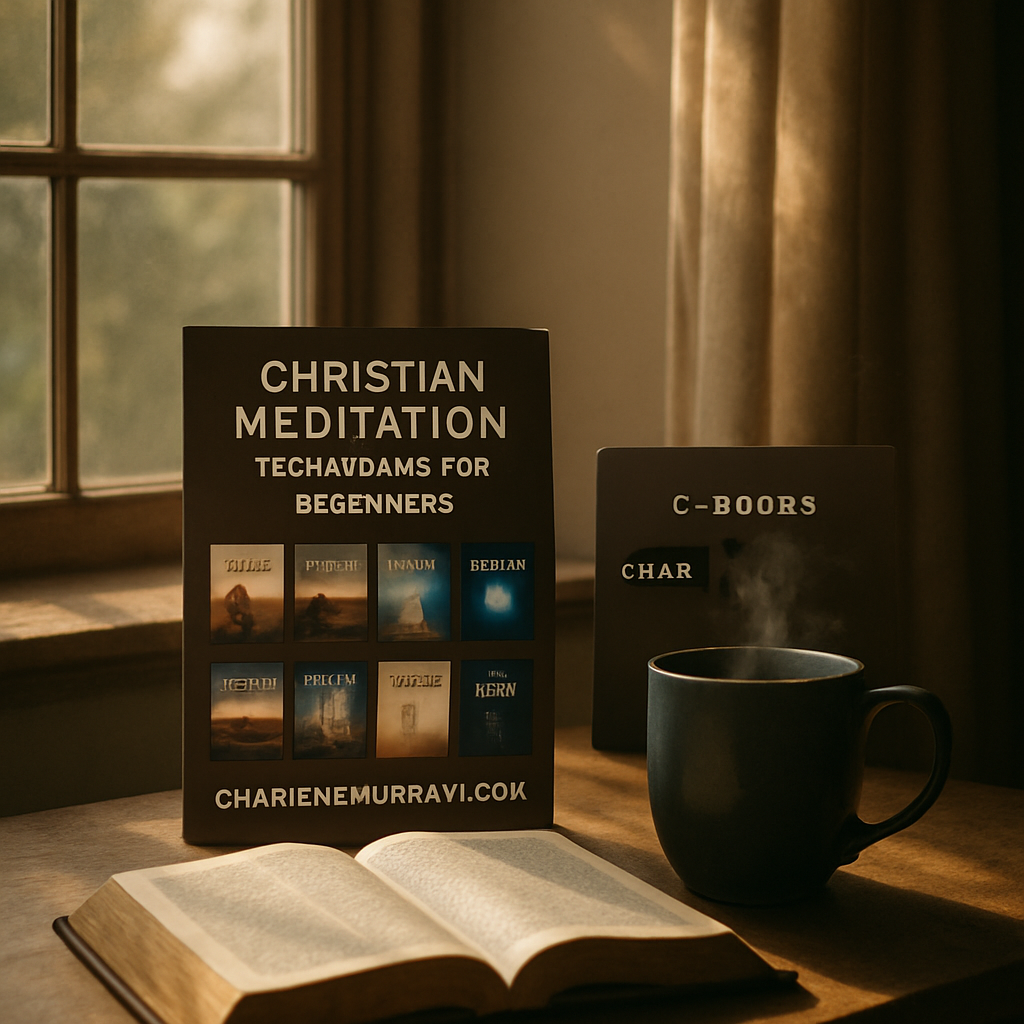 A peaceful home corner with a Bible open, a steaming mug of tea, and soft sunlight filtering through a window. Alt: Christian meditation techniques for beginners in a cozy setting.