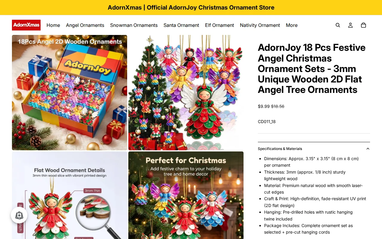 Screenshot of the AdornJoy Festive Angel website