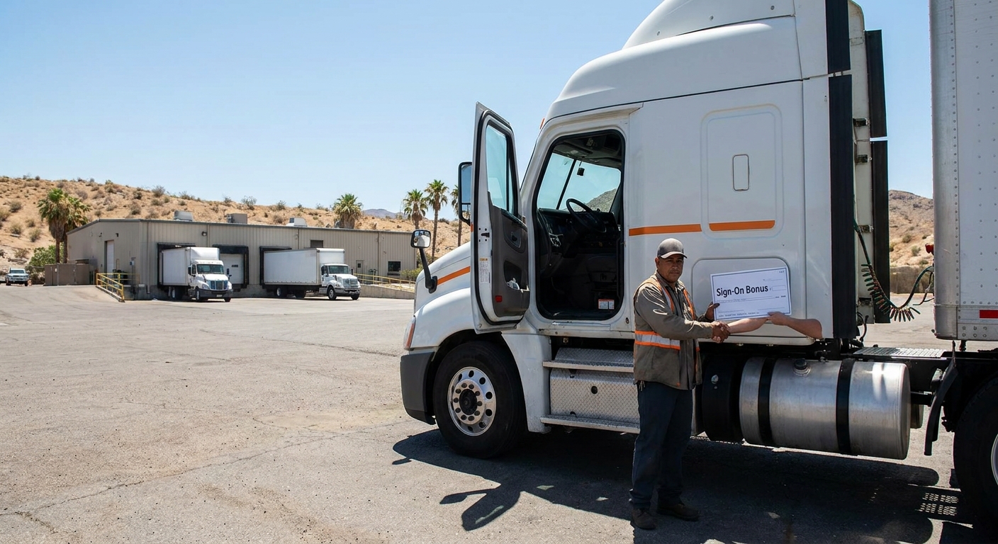 A realistic illustration of a driver receiving a check with the words 