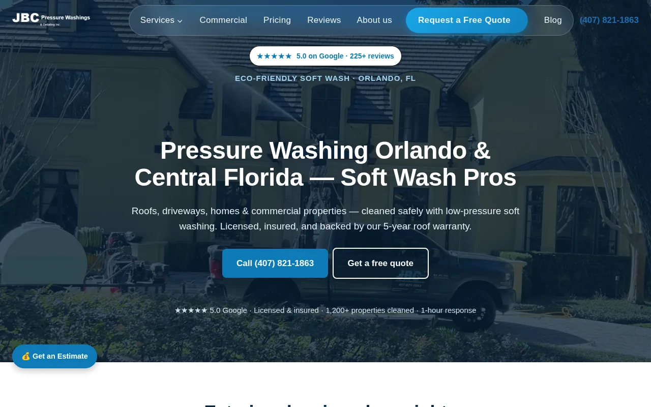 JBC Pressure Washings: visual reference for 2. JBC Pressure Washings, soft washing with a stated roof warranty