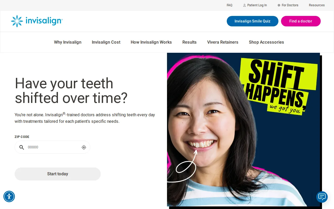 Screenshot of the Invisalign website