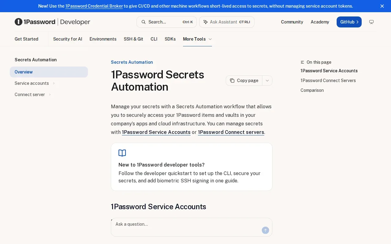 Screenshot of the 1Password Secrets Automation website