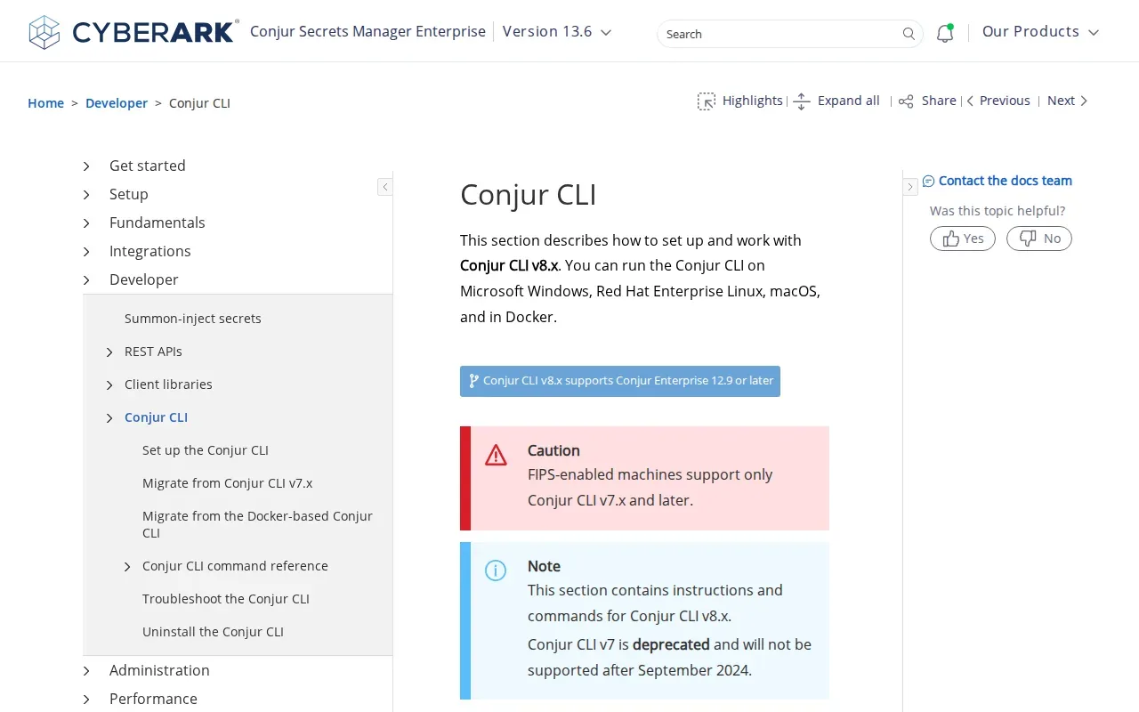 Screenshot of the Conjur CLI by CyberArk website