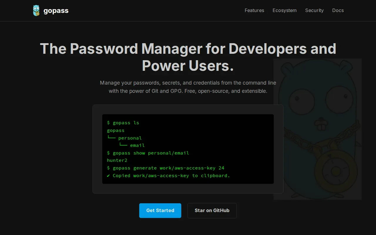 Screenshot of the gopass website