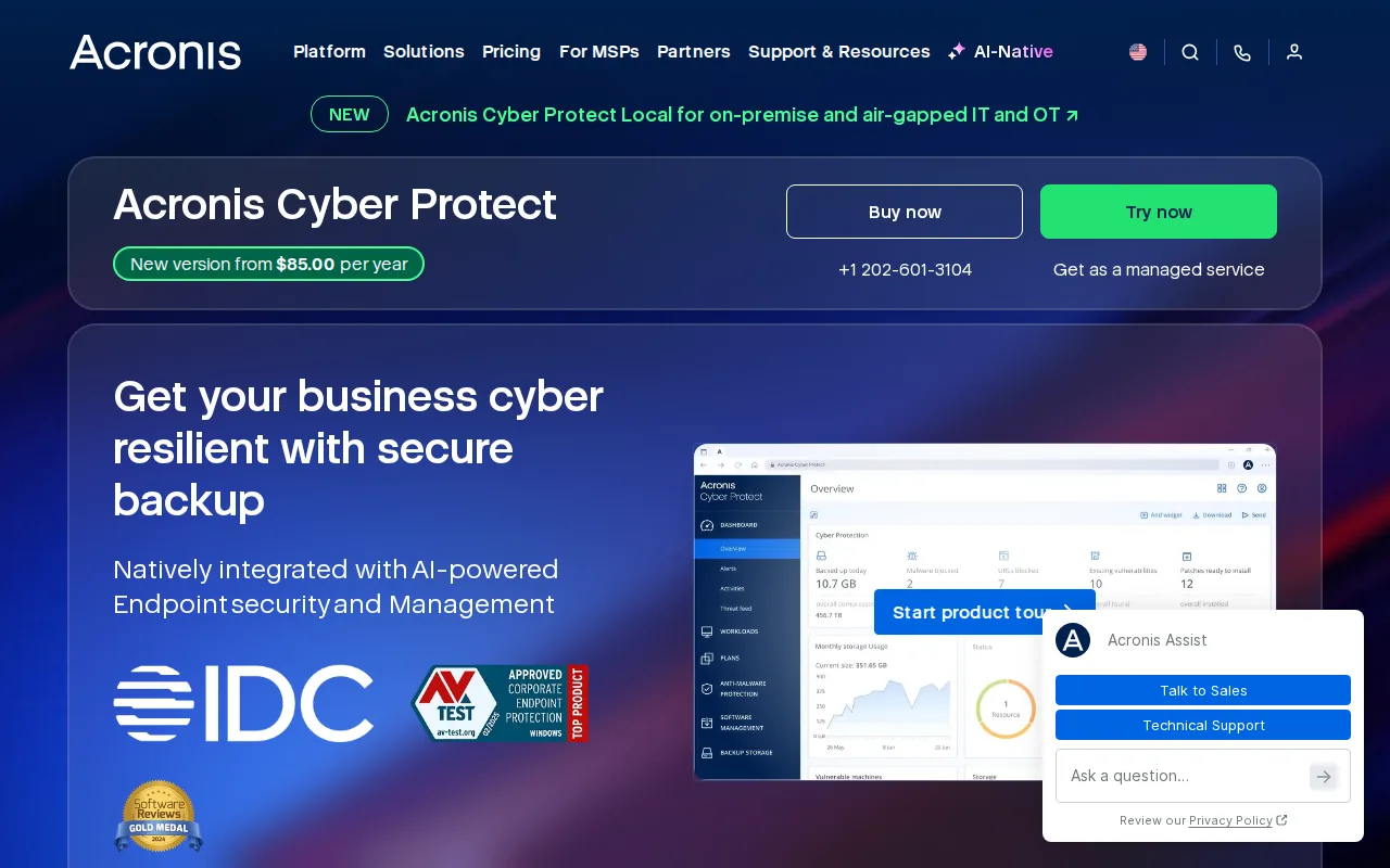 Screenshot of the Acronis Cyber Protect website