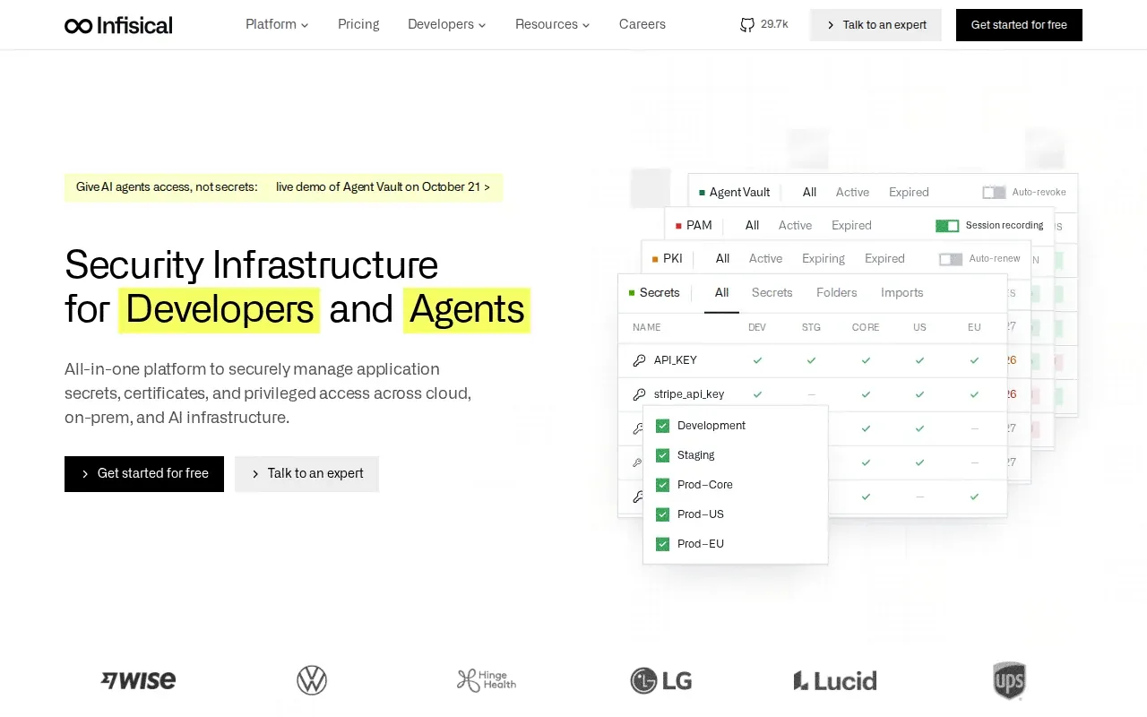 Screenshot of the Infisical website