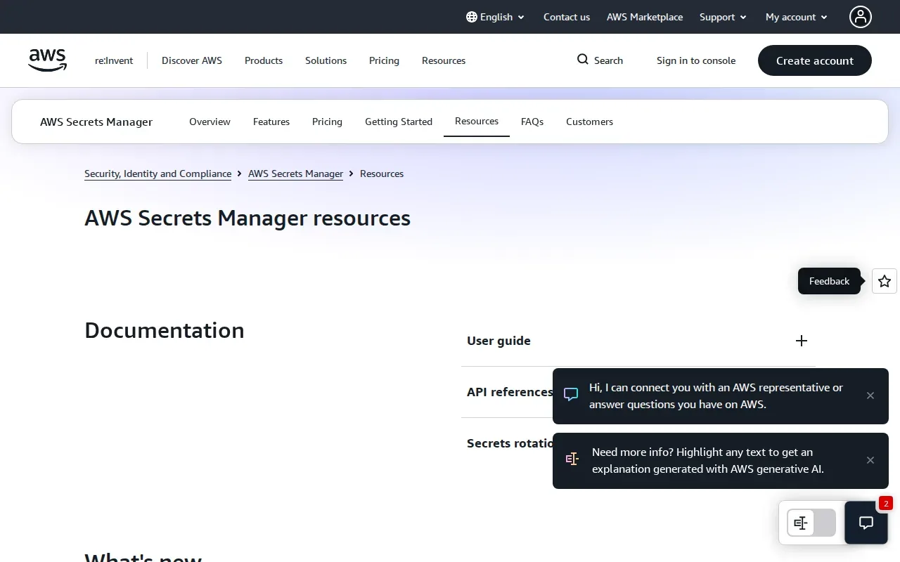 Screenshot of the AWS Secrets Manager website