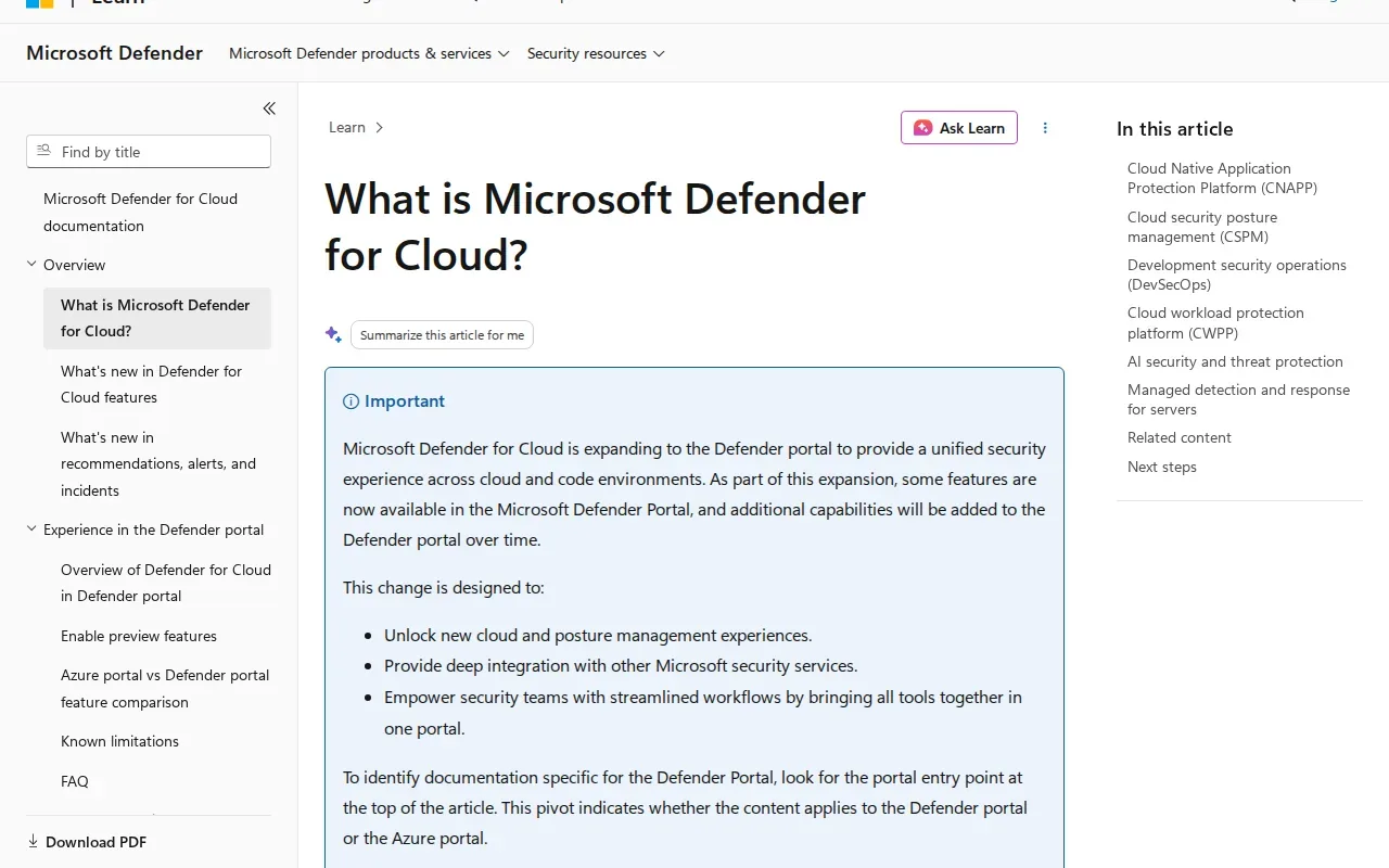 Screenshot of the Microsoft Defender for Cloud website