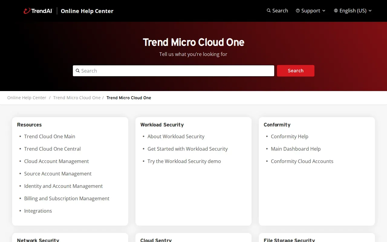 Screenshot of the Cloud One by Trend Micro website