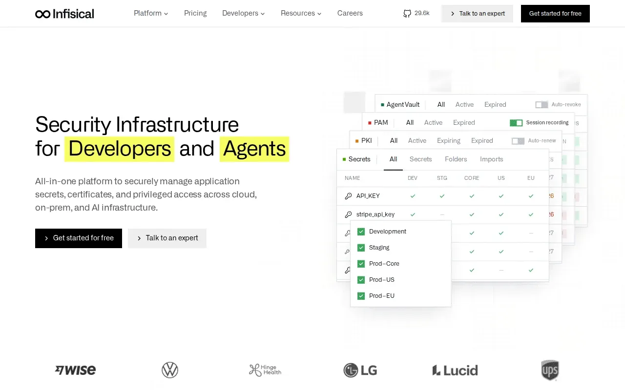 Screenshot of the Infisical website