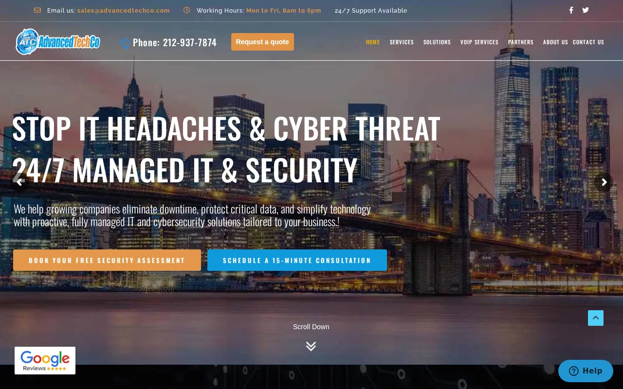 Screenshot of the AdvancedTechCo website