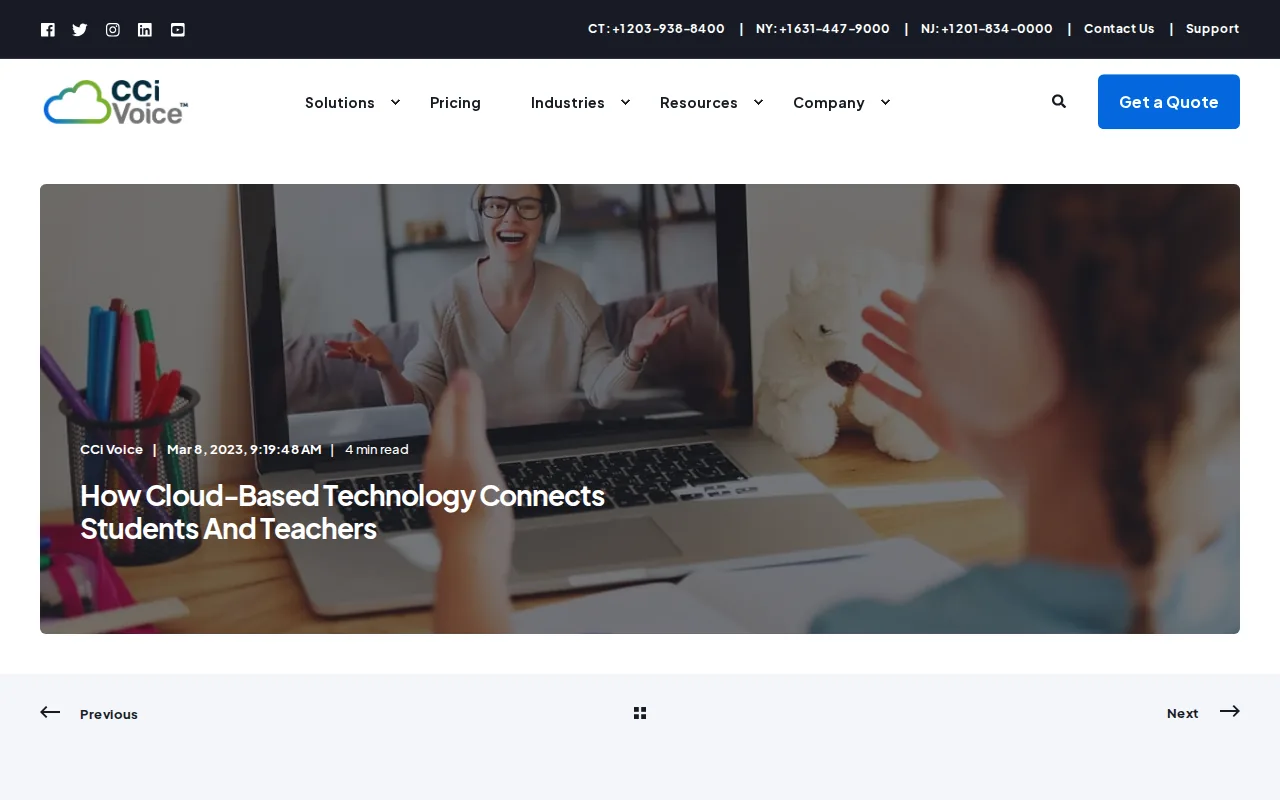 Screenshot of the CCi Voice website