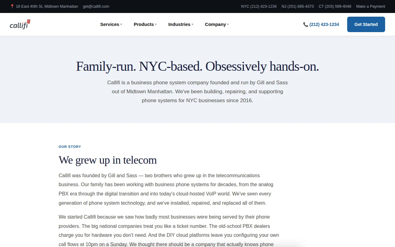 Screenshot of the Callifi website