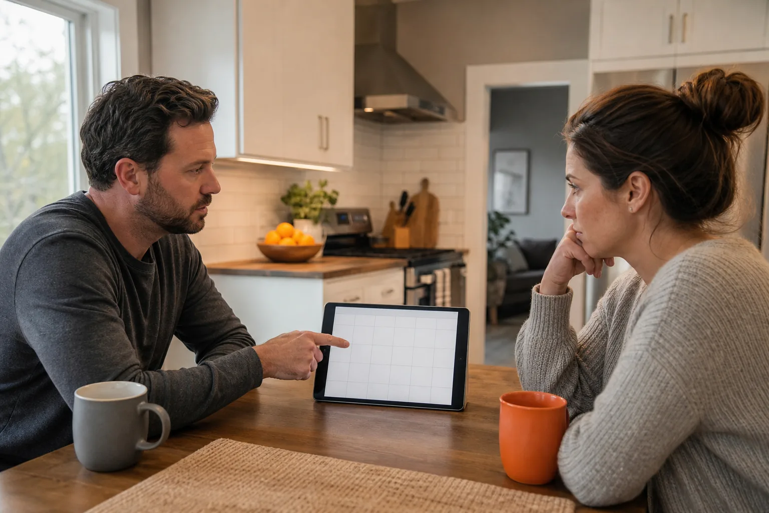 Co-parents setting a communication schedule and clear boundaries at home.