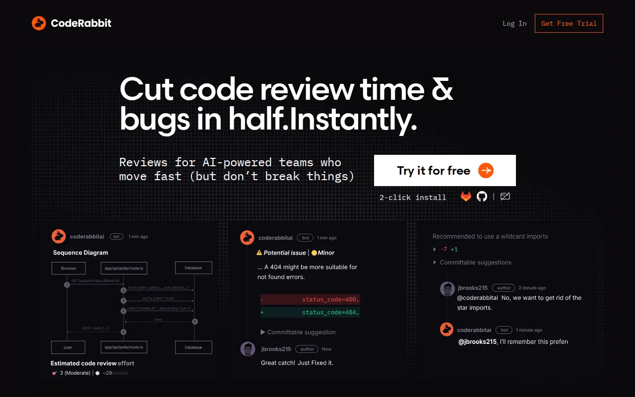 CodeRabbit: visual reference for 2. CodeRabbit — AI‑Powered Static Analysis & Security Scanning