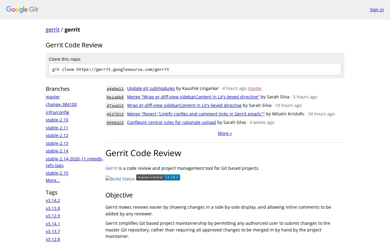 Gerrit: visual reference for 8. Gerrit — Open‑Source Git‑Based Review with Strong Controls