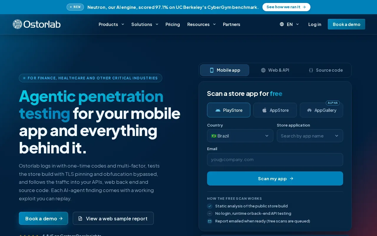 Screenshot of the Ostorlab website