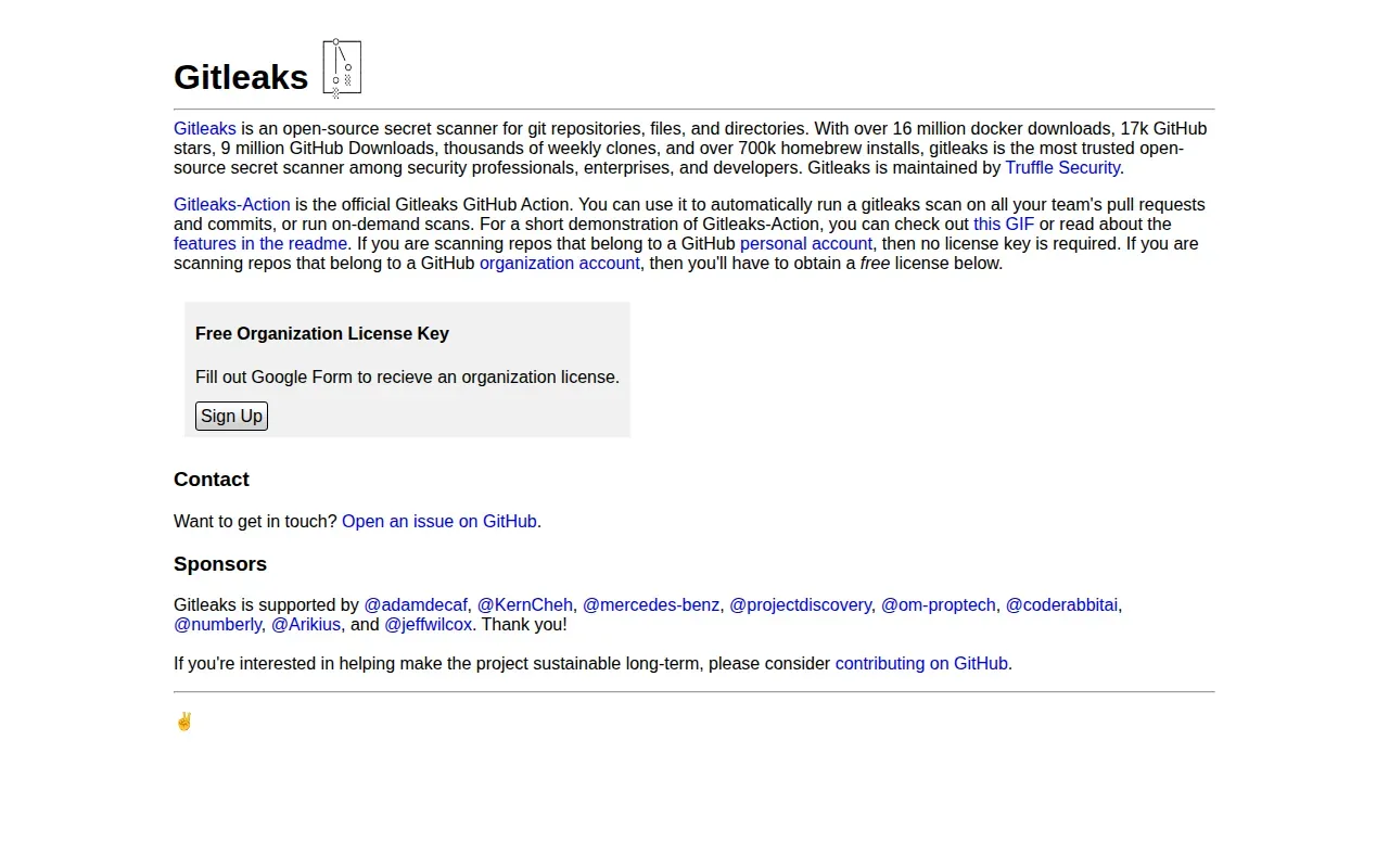 Screenshot of the Gitleaks website