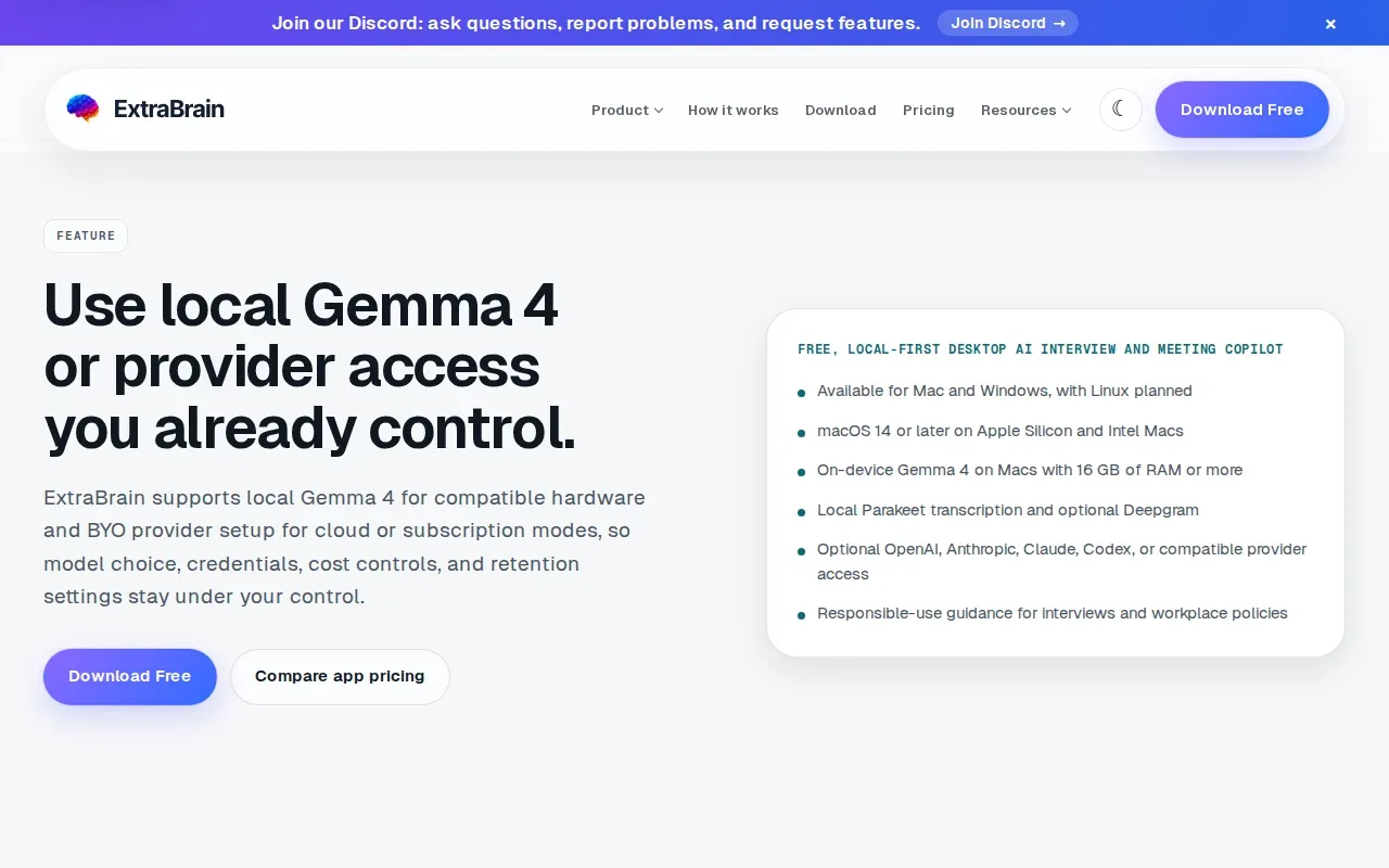 Screenshot of the ExtraBrain website