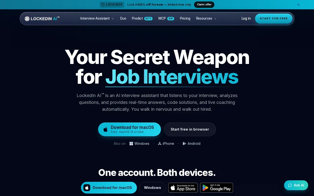 Screenshot of the LockedIn AI website