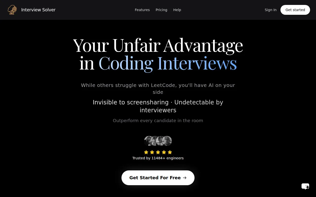 Screenshot of the Interview Solver website