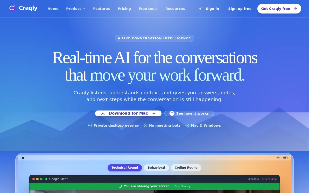 Screenshot of the Craqly website