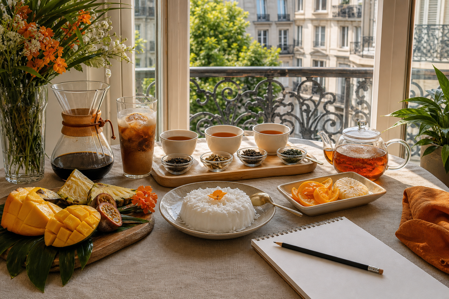 tropical coffee and tea pairing flight served with fruit desserts