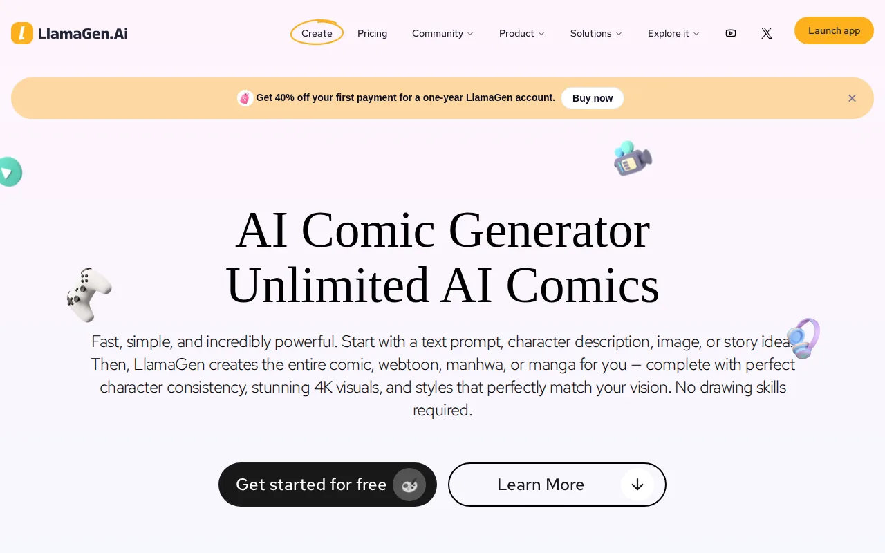Screenshot of the LlamaGen.AI website