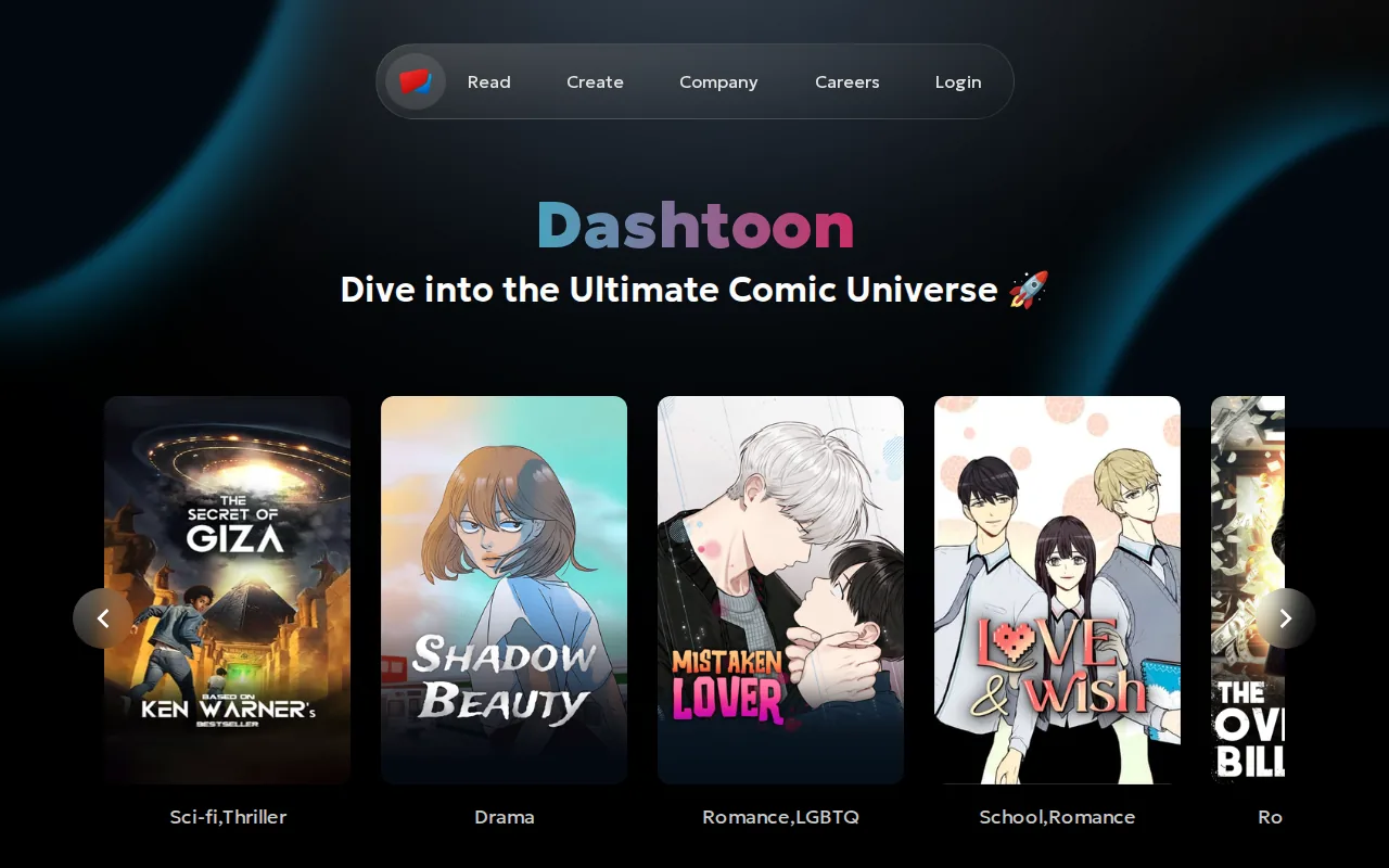 Screenshot of the Dashtoon website