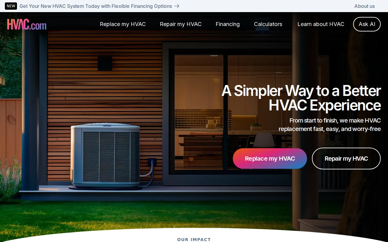 Screenshot of the HVAC website