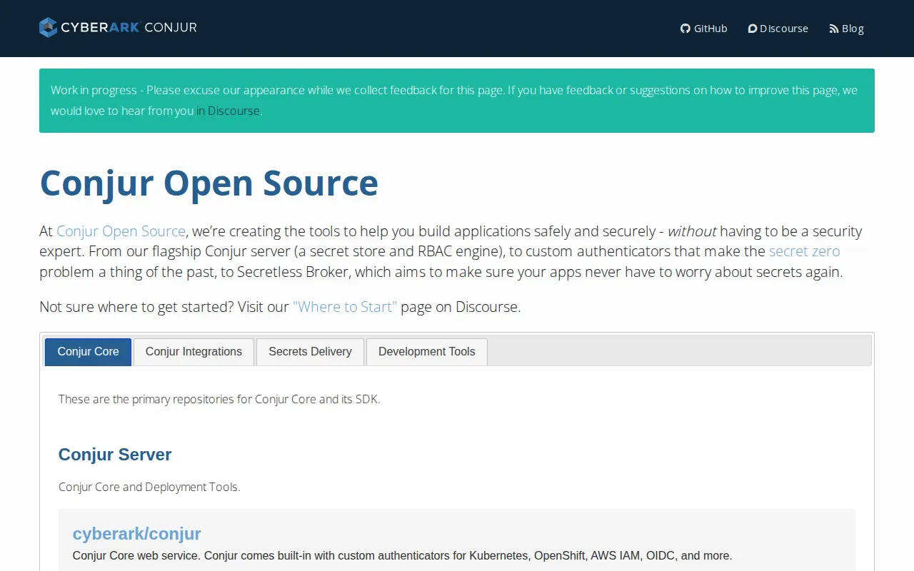 Screenshot of the CyberArk Conjur website