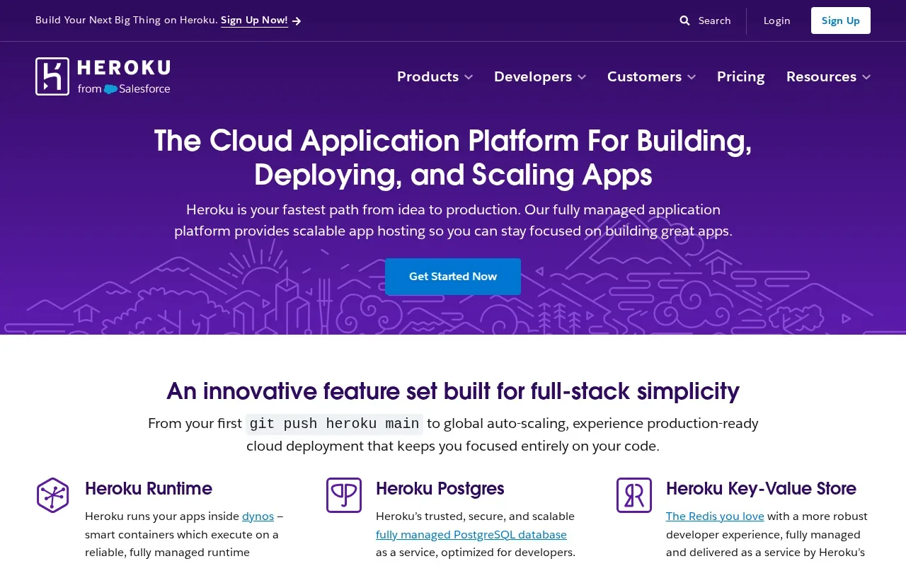 Screenshot of the Heroku website