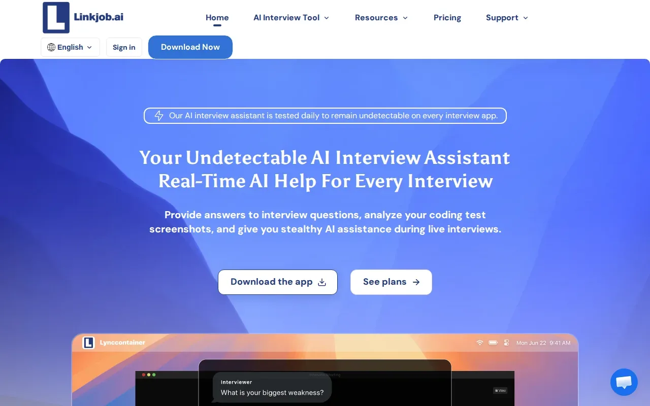 Screenshot of the Linkjob AI website