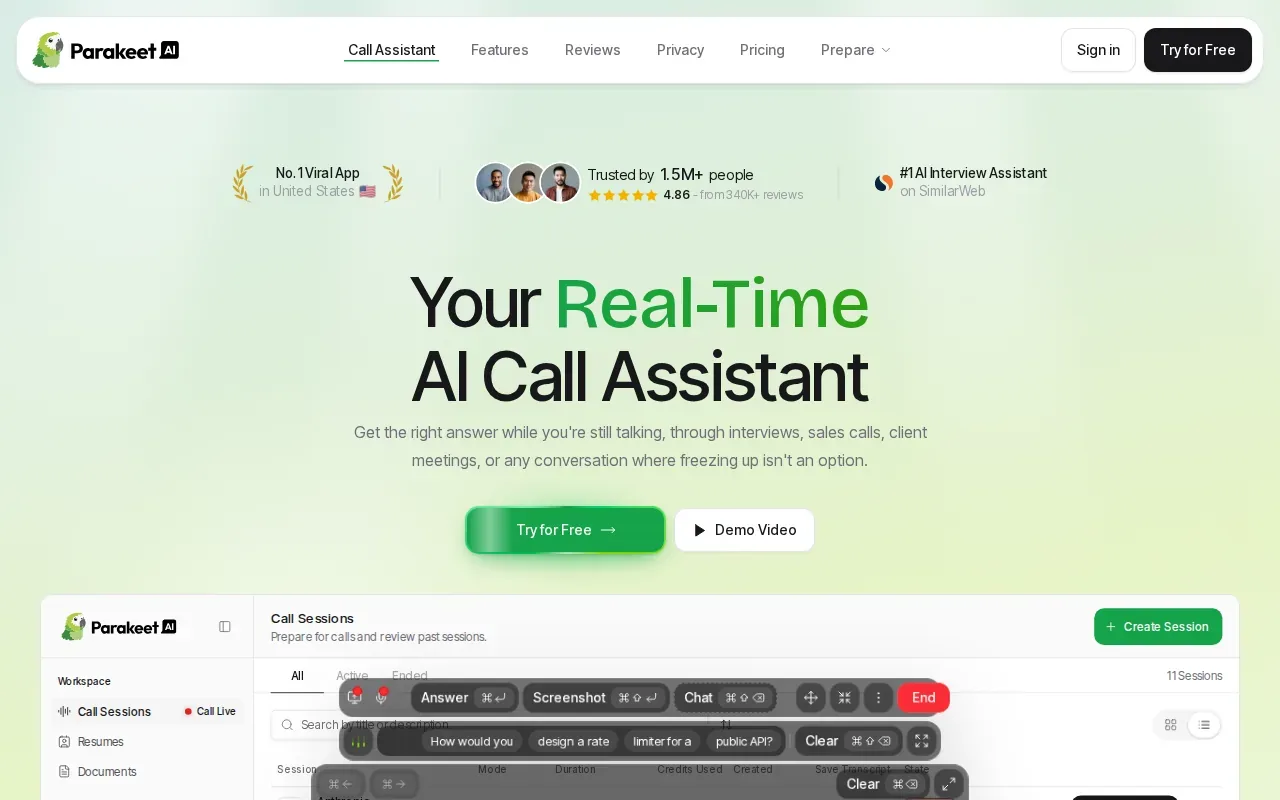 Screenshot of the Parakeet AI website