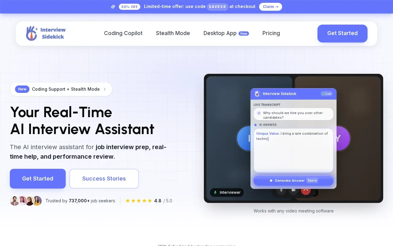 Screenshot of the Interview Sidekick website
