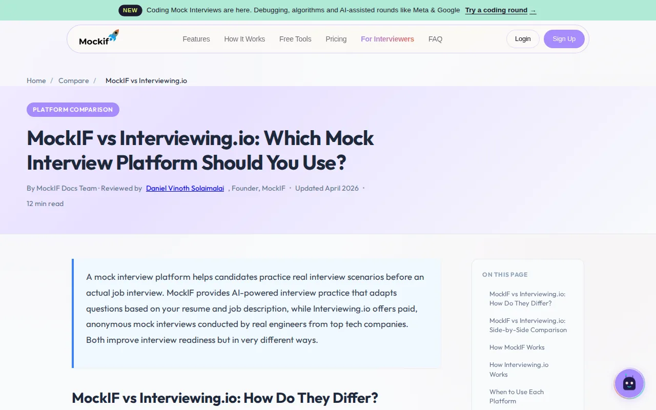 Screenshot of the MockIF website