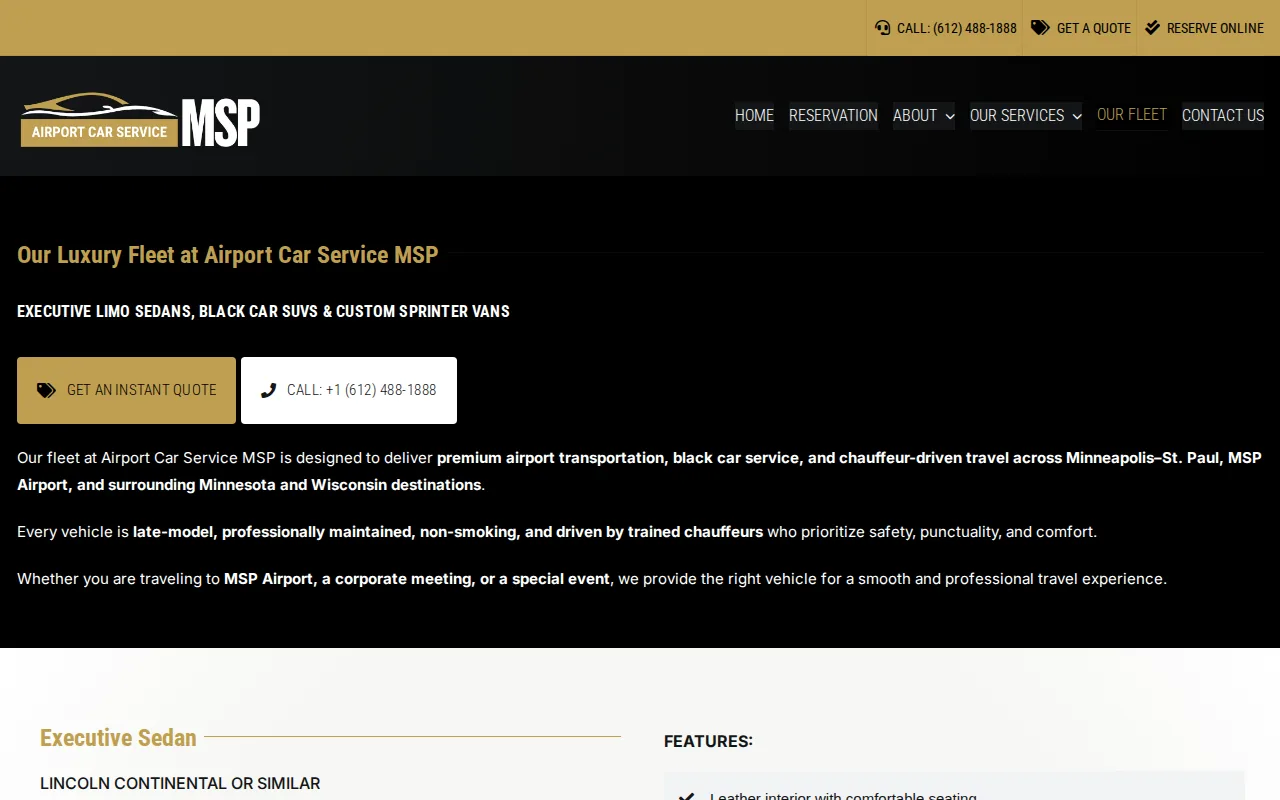Screenshot of the Airport Car Service MSP website