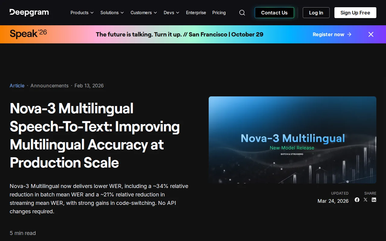 Screenshot of the Deepgram Nova-3 website