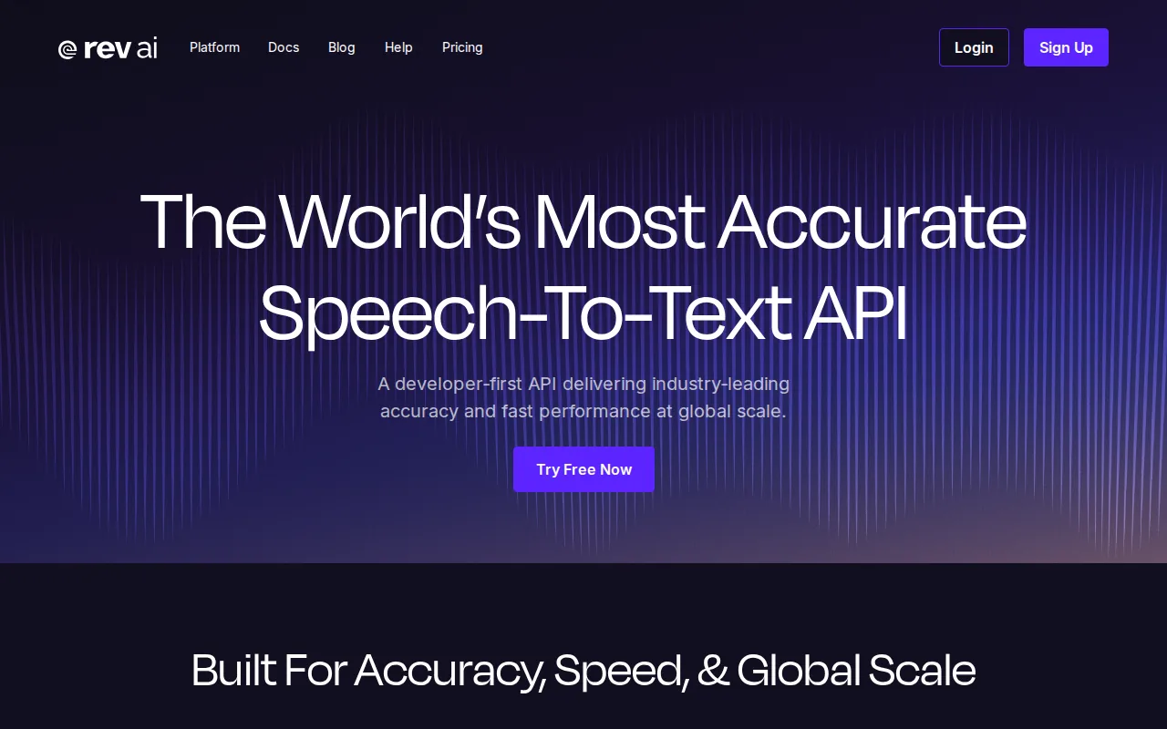 Screenshot of the Rev AI website