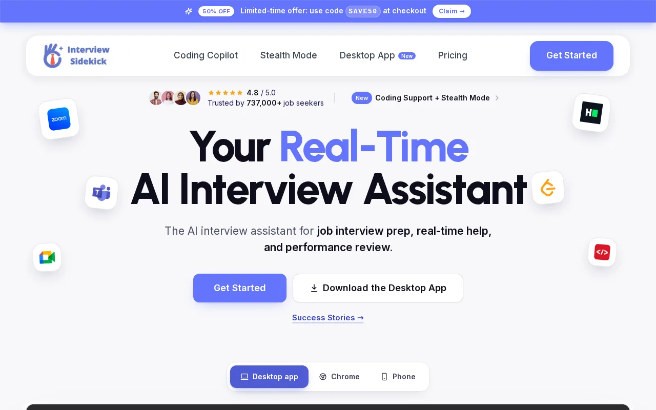 Screenshot of the Interview Sidekick website