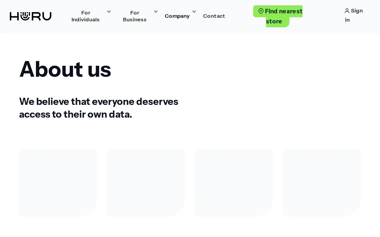 Screenshot of the Huru website