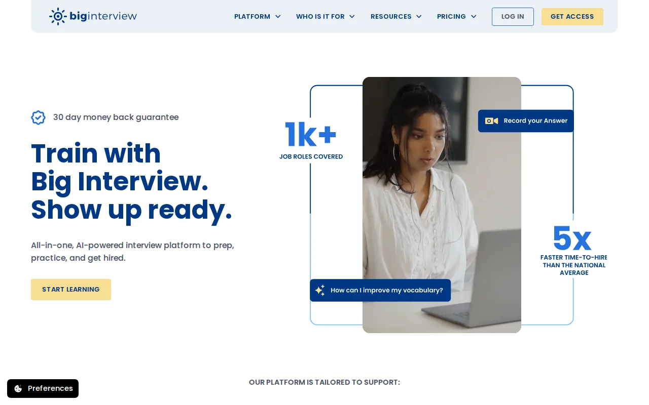 Screenshot of the Big Interview website
