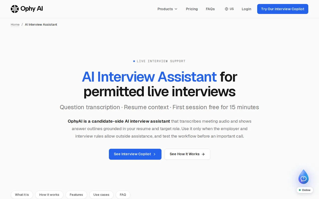 Screenshot of the OphyAI website