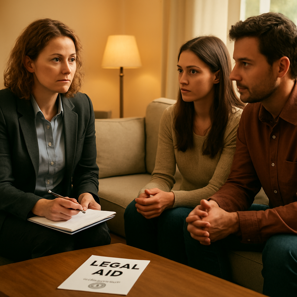 A warm living‑room setting where a family intervention specialist sits with a family, hands on a notebook, while a discreet legal‑aid pamphlet lies on the coffee table. Alt: family intervention specialist discussing legal and ethical boundaries with a family.